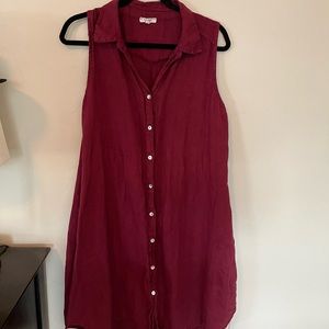 Rosemarine Italian 100 % Linen Deep Maroon Button Up Dress